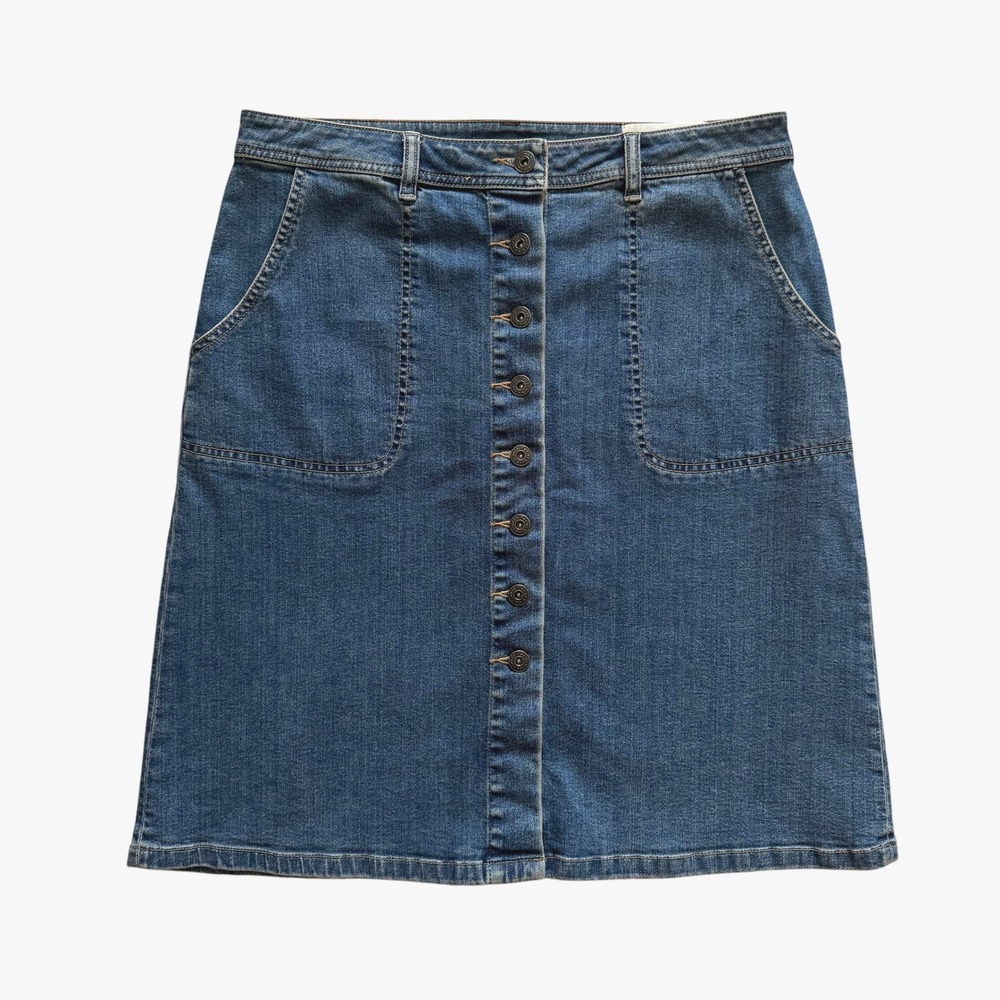 Two Vince Camuto Denim Skirt Medium Wash Button Front A-Line 31 12 boho preppy